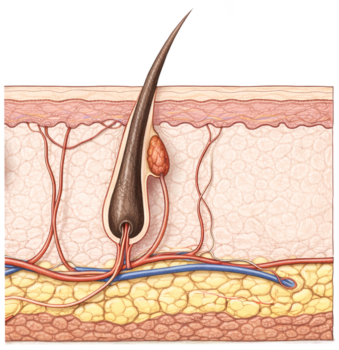 Skin depth diagram showing Nd:YAG and Alexandrite laser penetration levels