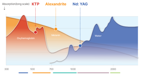 Laser penetration depth comparison diagram showing 532nm, 755nm and 1064nm wavelengths